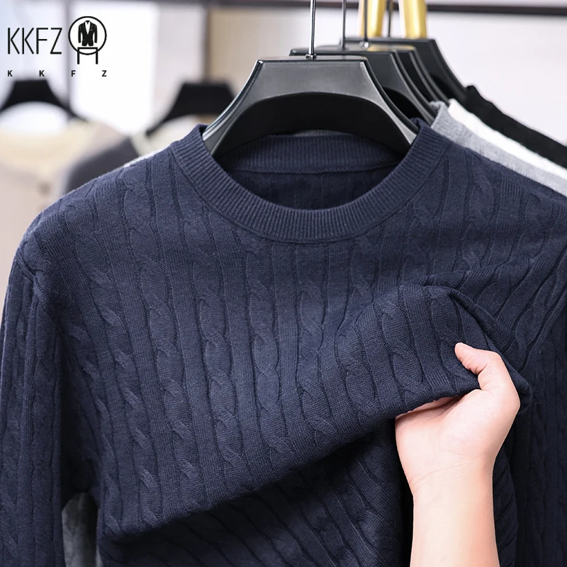 New Arrival Mens Crew Neck Knit Sweater Thick Soft Cable Knit Material Slim Cut Long Sleeve Autumn Winter Outer Tops