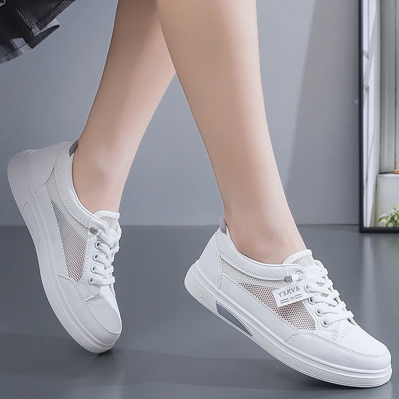 

White Tennis Athletic Woman Running Shoes Female Casual Lady Sneakers Comfortable Trendy Loafers Summer Leather Women Sneakers