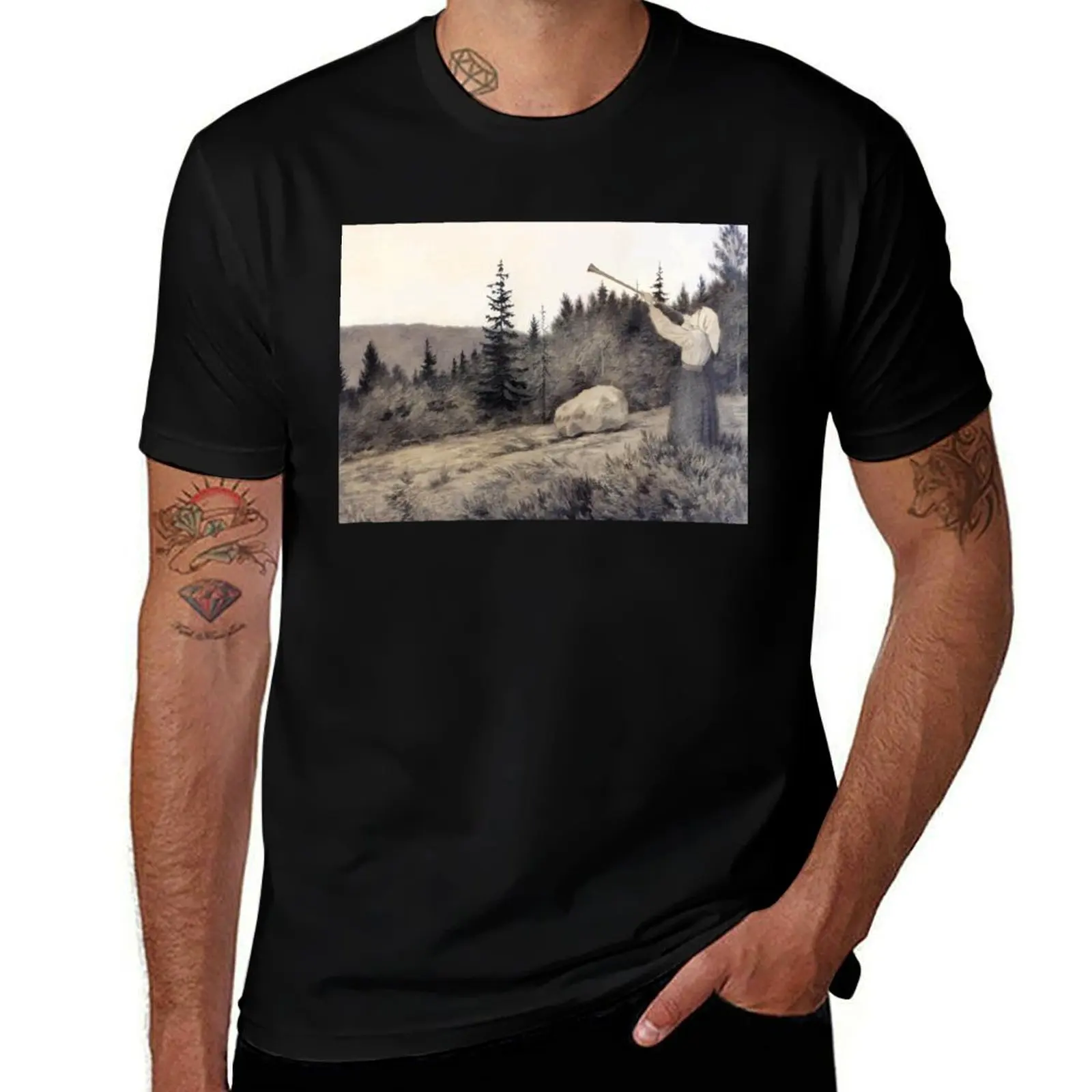 

Theodor Kittelsen Op under Fjeldet toner en Lur T-Shirt Sporty Casual Quick Dry T-Shirt