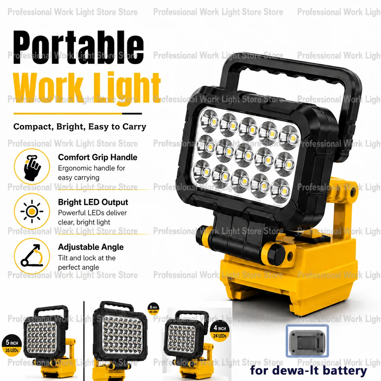 

flashlight dewa-lt ,LED Work Light, 18V,dual-handle design, adjustable tilt angle, ideal for outdoor emergency lighting