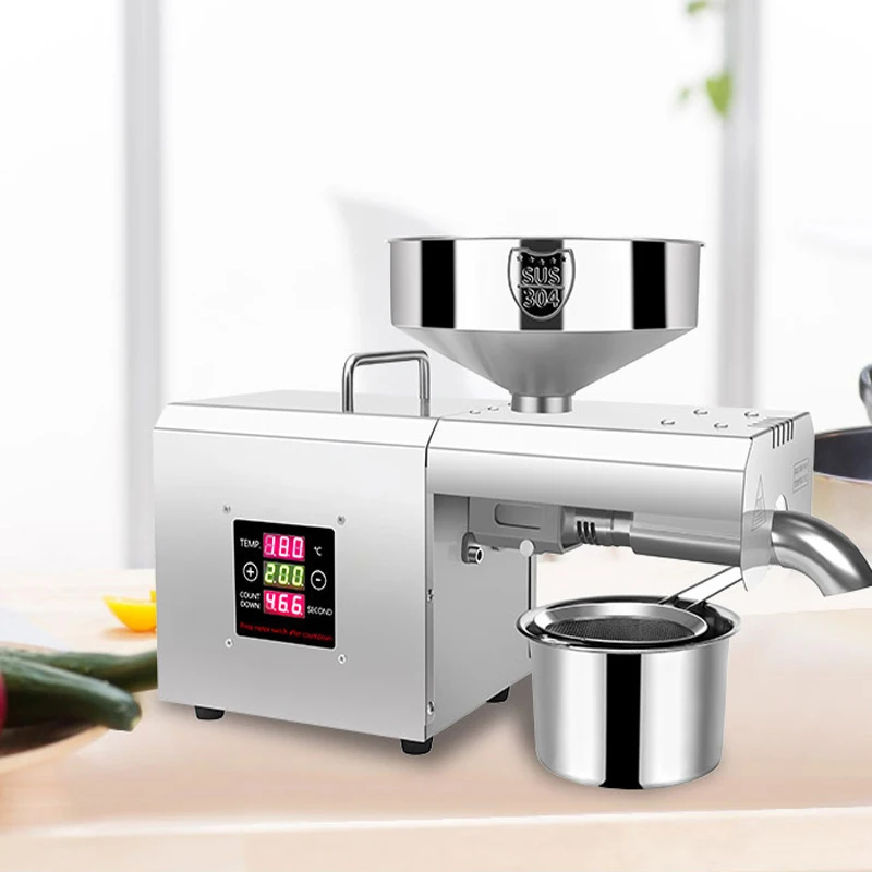 110 فولت/220 فولت النفط الصحافة بذور الكتان الفول السوداني الطحينة النفط الصحافة 3-5 كجم/ساعة الفولاذ المقاوم للصدأ التحكم في درجة الحرارة بذور اللفت الزيتون النازع