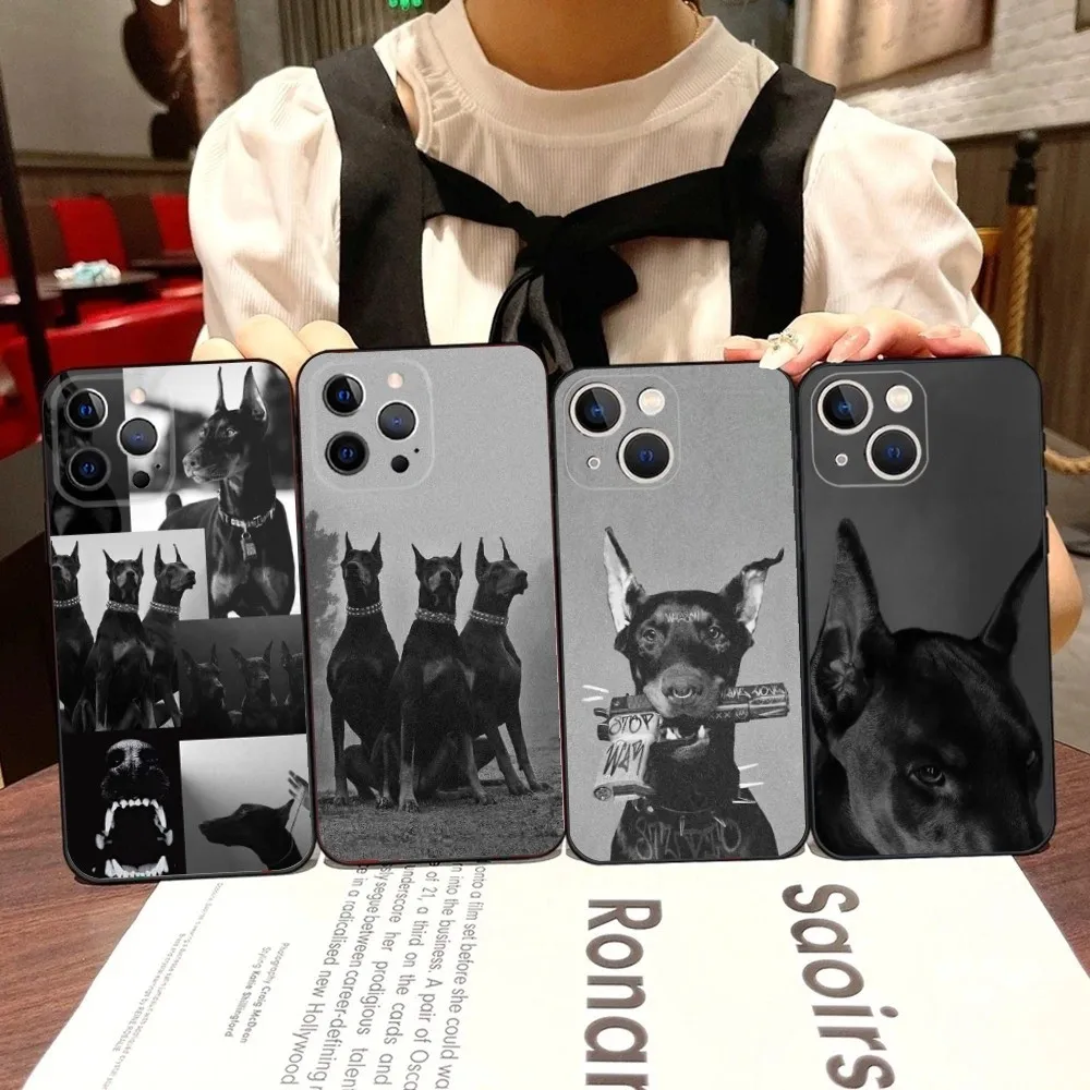 Doberman Dog Phone Case For iPhone 16,15,14,13,12,11,Pro,X,XS,Max,XR,Plus,Mini Black Soft Silicone Case