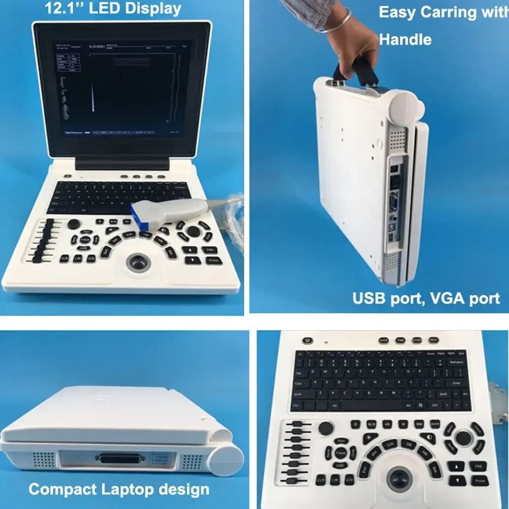 Ultrasound Scanner Veterinary Machine Laptop 12 Inch Portable Black White Doppler Farm Animals pregnanc Convex Probes, with USB