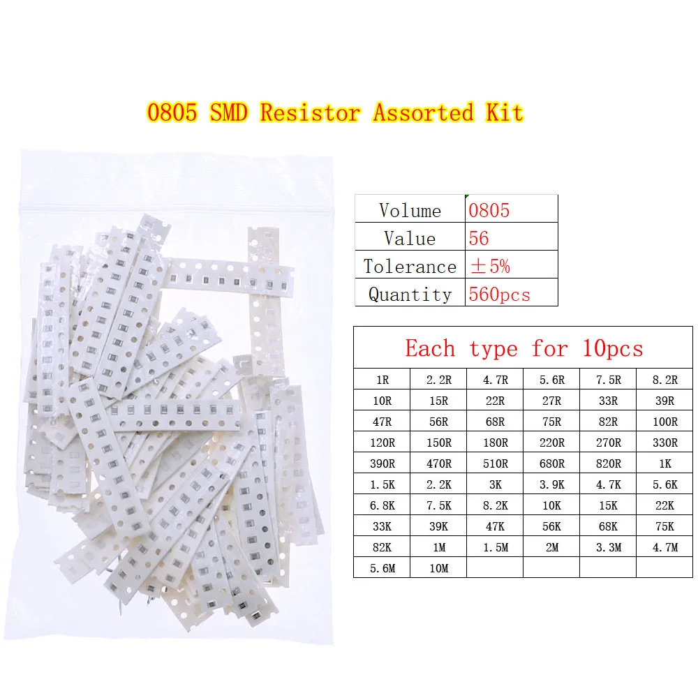 Resistor Fixo Chip SMD, Pacote de Kit de Sortimento, 0402 0603 0805 1206 2512, 0ohm-10mohm