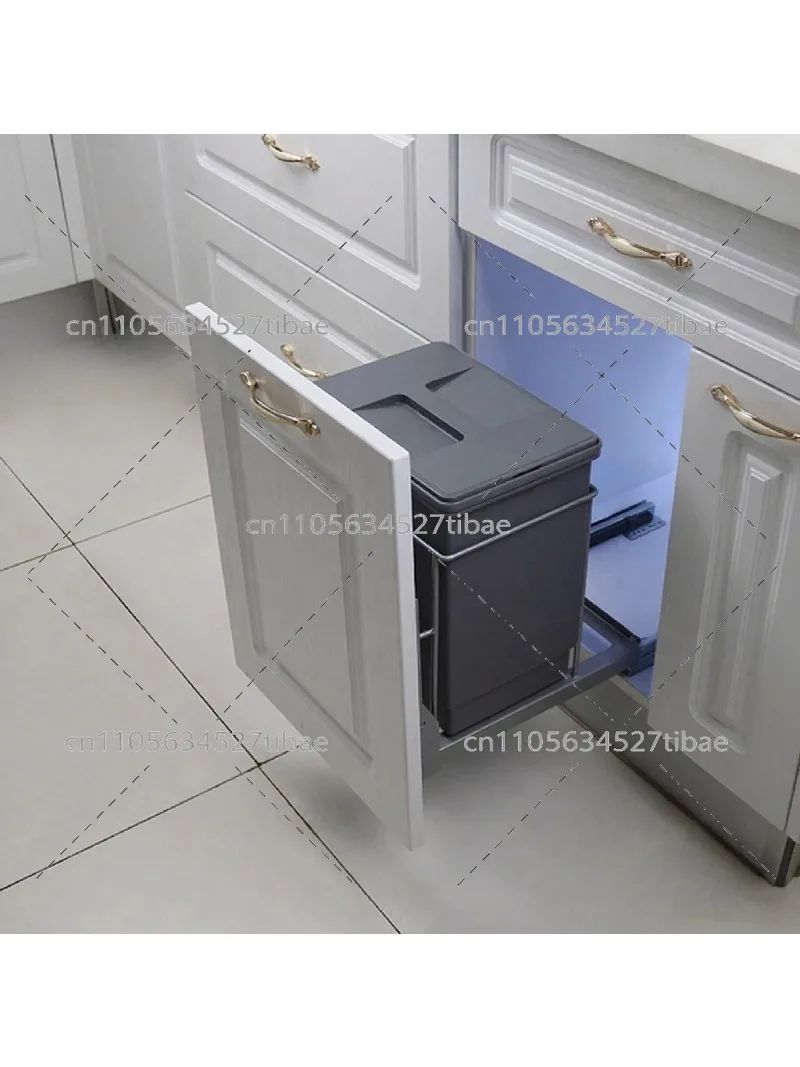 Recessed Pull-Out Kitchen Trash Can with Lid Tall Narrow Hidden Sorting Bin Cabinet Built-In Storage Basket
