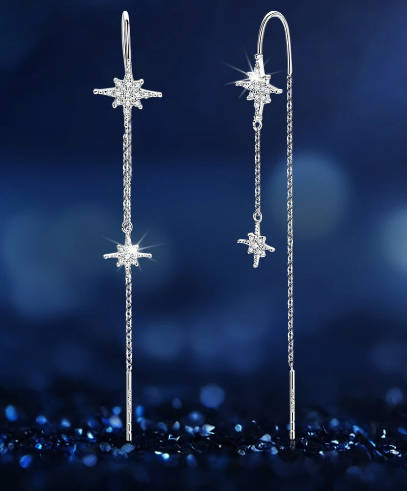 Women's Moissanite Threader Earrings 925 Sterling Silver Trendy Fine Jewelry Gift Ear Line Piercing for 2025