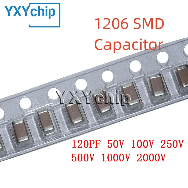 

50PCS 1206 120PF 50V 100V 250V 500V 1000V 2000V ±5% 121J C0G NPO SMD Chip Multilayer Ceramic Capacitor