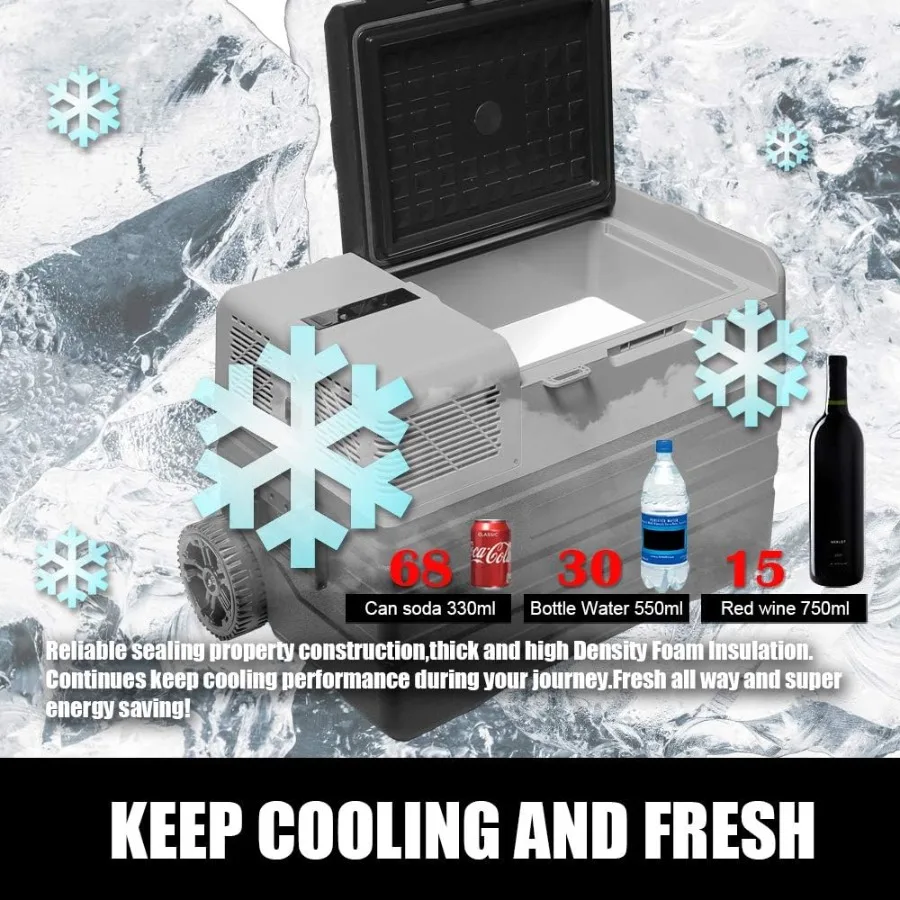 فريزر تبريد محمول مع نظام تبريد كهربائي بضاغط تيار متردد/تيار مستمر مجهز بعجلات عربة لسهولة التنقل مثالية لـ #3