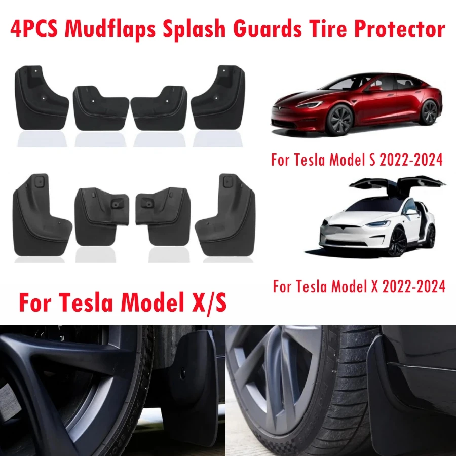 

Mud Flaps for 2022-2024 Tesla Model X Model S Splash Guards Tire Protector No Drilling Required Mud Guards For Model X/S