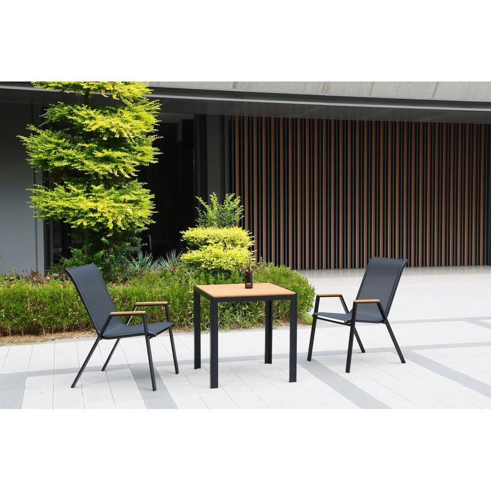 Patio Chairs Outdoor Chairs Set of 4 Stackable Patio Sling Chairs with Faux Teak Arm Rest Textilene Fabric Metal Frame Wider