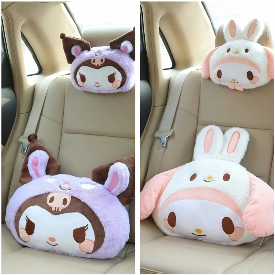 Very Cute Kuromi My Melody Cinnamoroll Headrest Back Cushion Kawaii Japanese Style Car Decoration Nap Pillow Blanket Girl