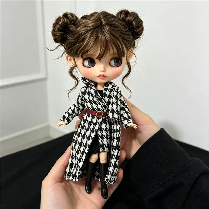 For Blythe Doll Outfit Clothes Luxury Checkered Coat Dress Set Sweet Princess Bowknot Skirt Clothing For Barbies OB24 Small 1/6