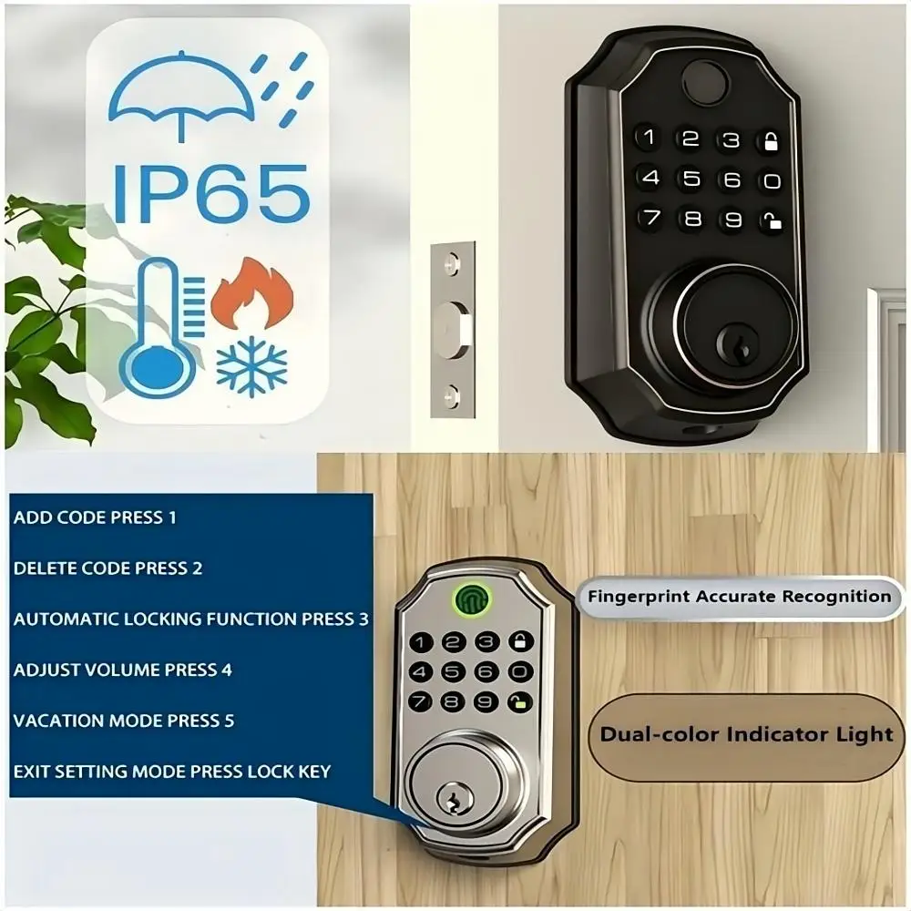 E02-F Fingerprint Electronic Lock Zinc Alloy Process WIFI APP Tuya Suitable for Door Thickness 35-55mm Home Button Password Lock