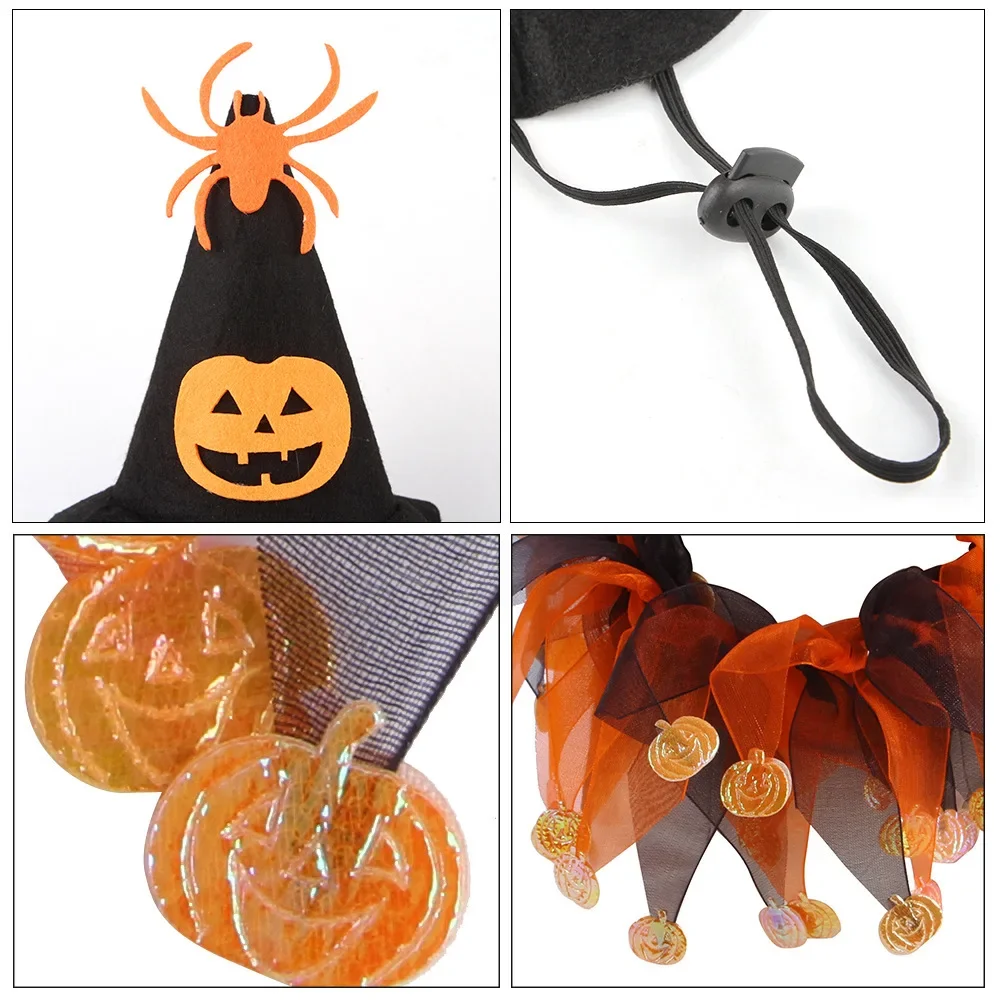 Pet Halloween Hat Scarf Set Cat Cape Hat Set Accessories Dog Collar Pet Pumpkin Mesh Necklace Dog Halloween