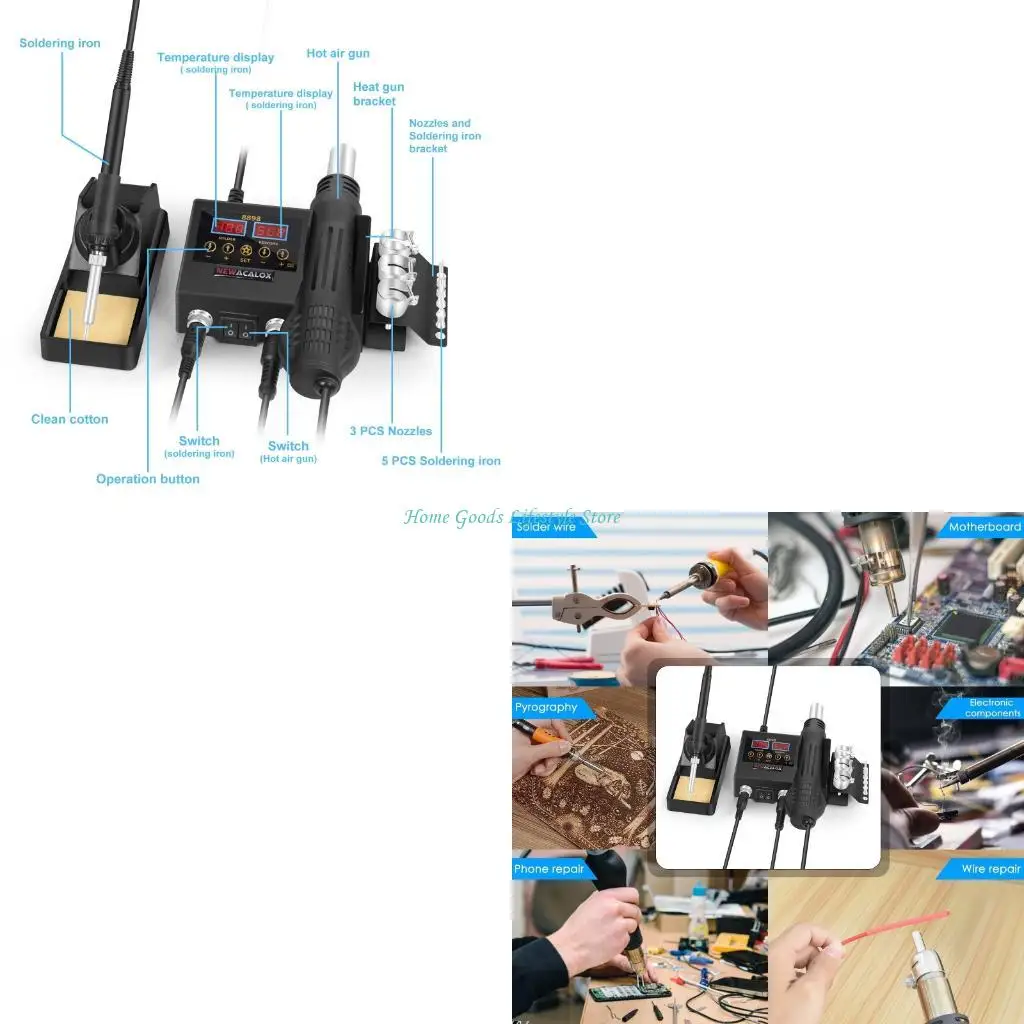 

Паяльная станция E74E, набор для пайки и распайки с функцией термофена для ремонта электроники, профессиональное использование