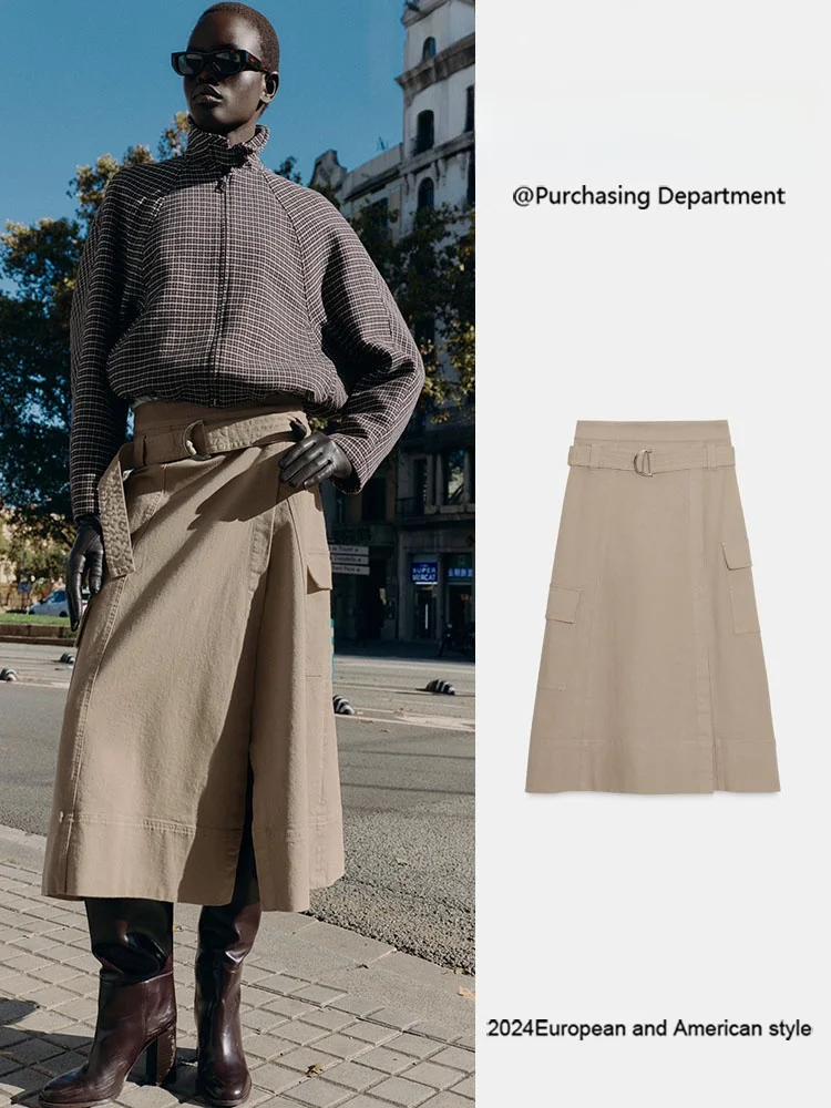 

Модная юбка-миди с высокой талией и поясом, осенне-зимняя Новое поступление, женская одежда, юбка для рабочей одежды Ele Personali