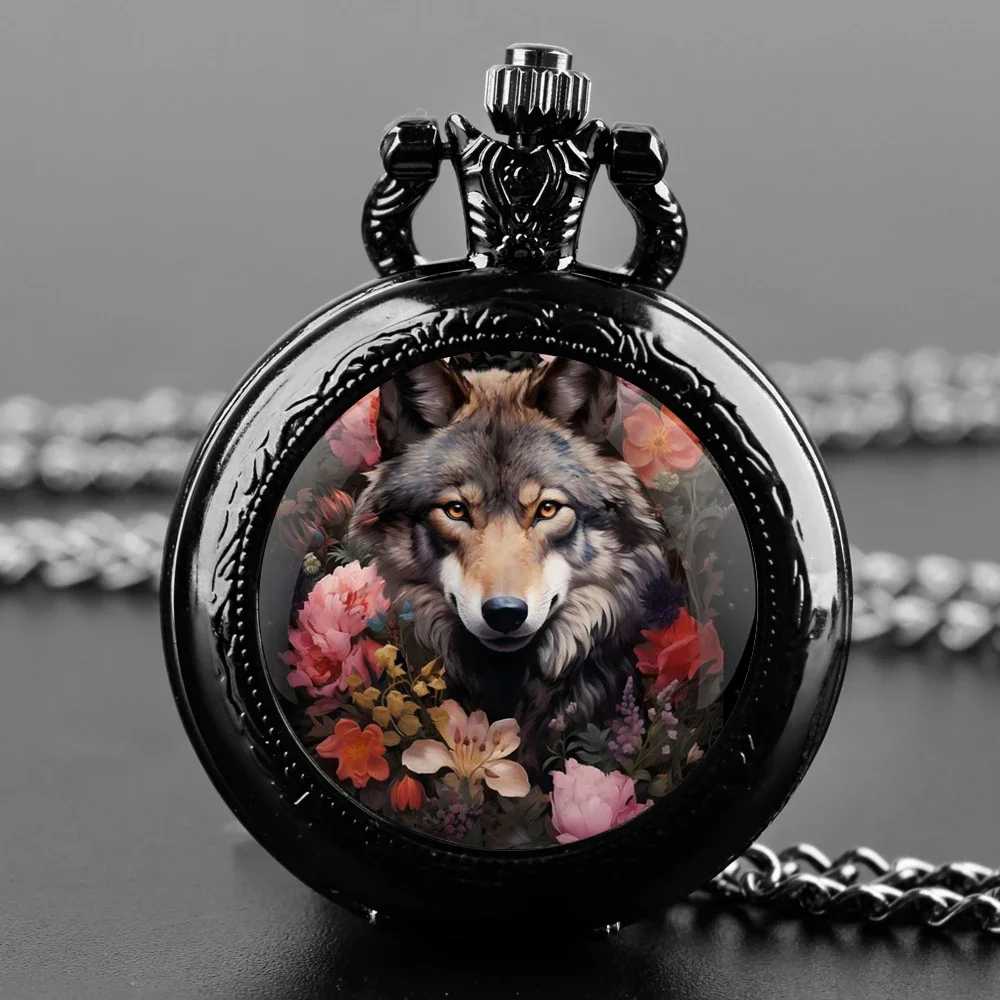 

Flower Wolf Design Quartz Pocket Watch Necklace Clock Chain Pendant Women Men Pocket Watch Kids Jewelry Gifts reloj de bolsillo
