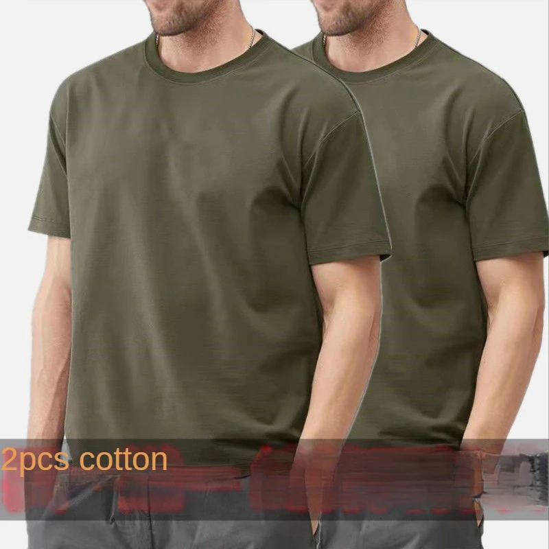 2PCS Summer cotton Super soft T shirts Men Short Sleeve O-neck Solid Fashion Fitness Hot T-shirt For Male Basic Unisex Tees 5XL