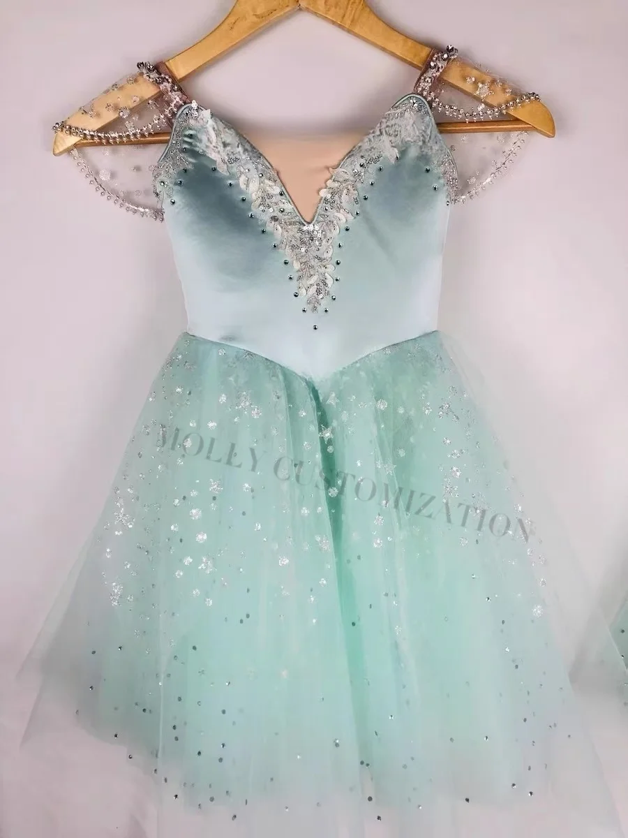 2024 New Ocean and Pearl Pas de Deux Ballet Skirt Aqua Green Diamond Sparkling Long Skirt Customized for Adults and Children