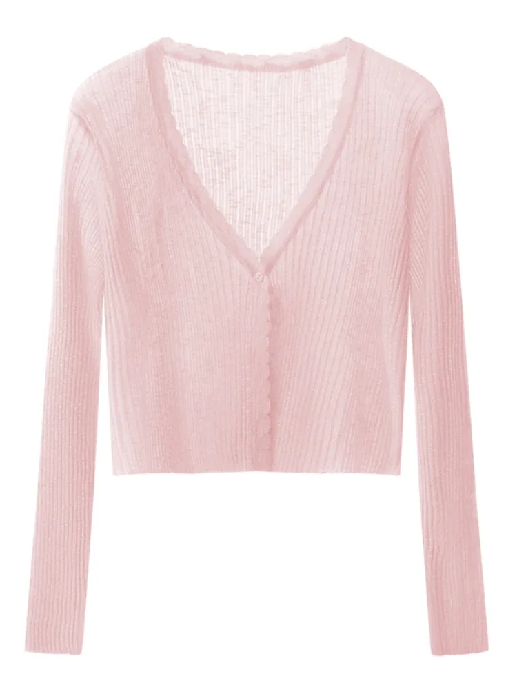 Cardigan estivo corto in maglia di seta di ghiaccio con protezione solare Gonna sottile con bretelle da donna Giacca di garza a strati Coprispalle con aria condizionata