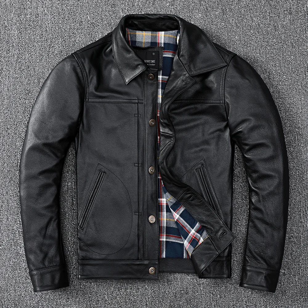 

High Quality Genuine Leather Jacket Men Clothing Spring Real Cowhide Coat Korean Style Plus Size Chaqueta Cuero Hombre