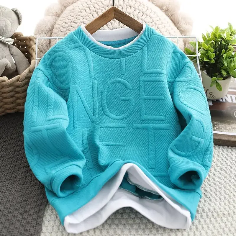 

New Fashion Kids Tops Spring Fall Children Boys Letters Sweatshirts Cotton Blue Grey T Shirt Teen Pullover Clothes 10 12 14Y