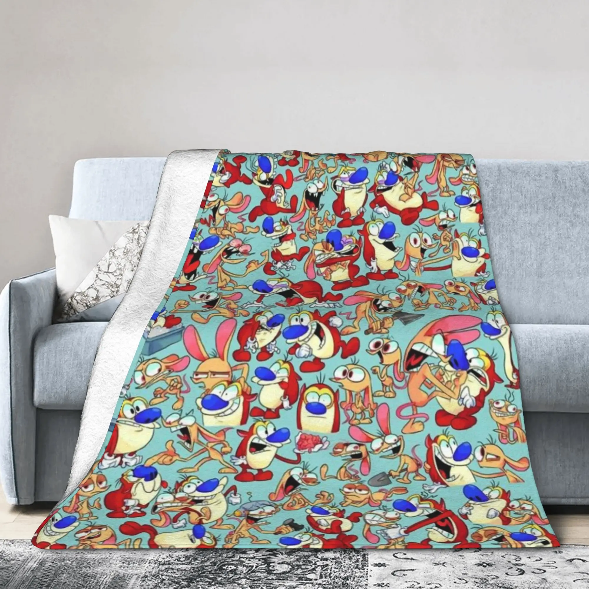 Y2K  Duo Rucksack Ren & Stimpy  Blanket Ultra-Soft Fleece  Comfortable Throw Blanket Machine Washable