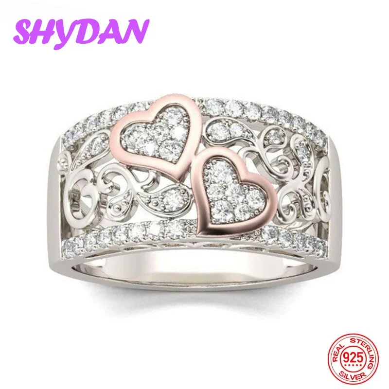 SHYDAN 925 Sterling Silver Heart Pattern Rings For Women Fashion Charm Jewelry