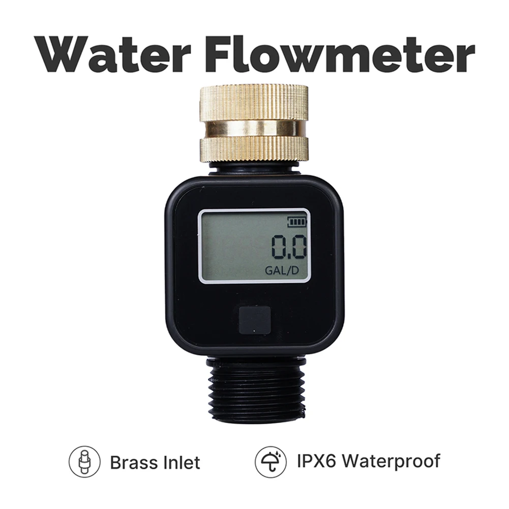 

Heavy Duty Water Flow Meter with Brass Inlet Hose Water Meter IPX6 Waterproof for Garden Hose Watering Lawn Sprinkler