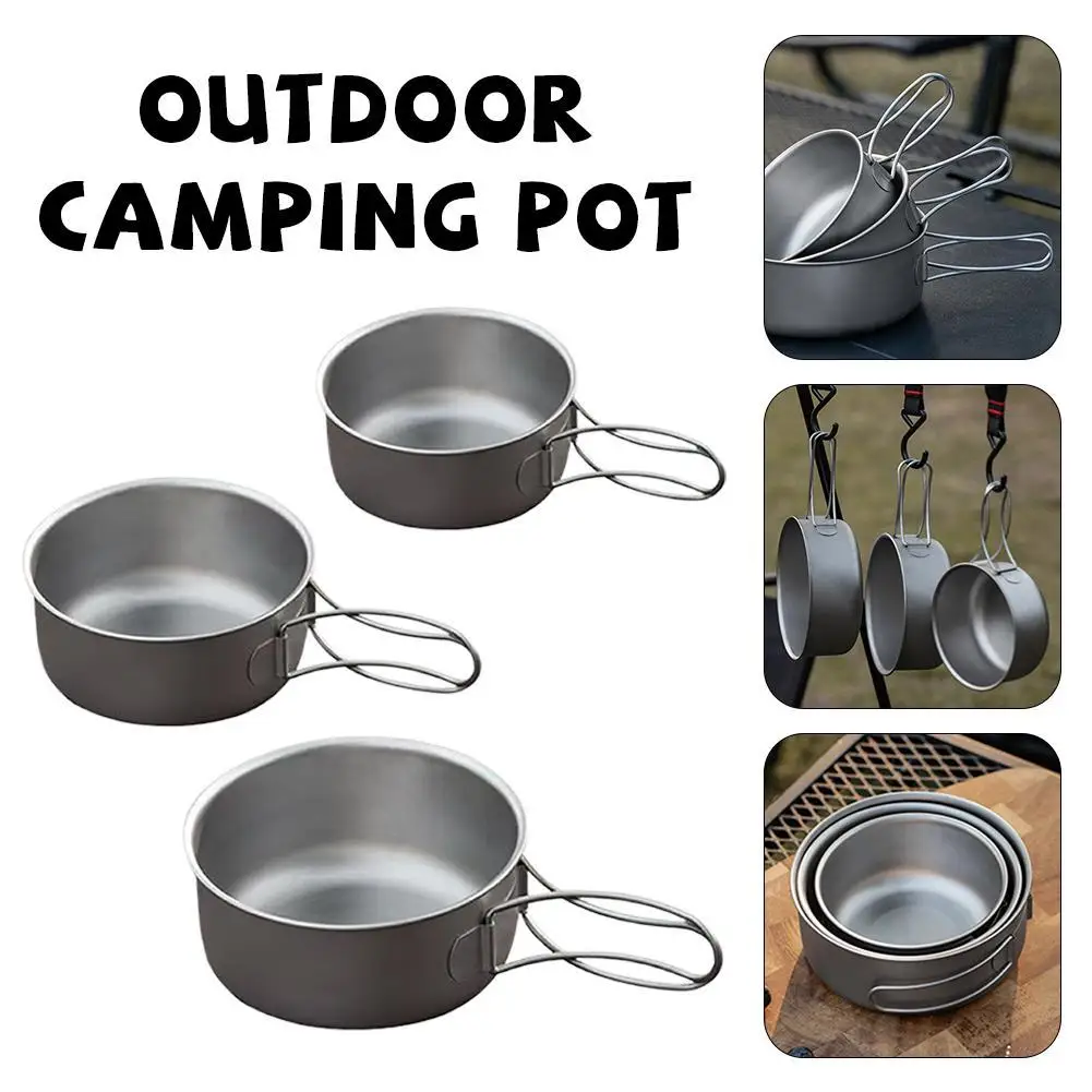 3PCS Camping Cookware Set Stainless Steel Outdoor Pot Pan With Foldable Handles Kitchen Cooking Tableware Hiking Camping Tools