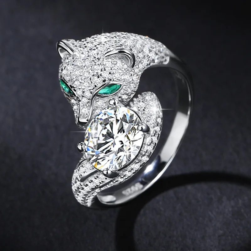 

Кольцо женское открытое из серебра S925 с позолотой 18K и зеленым муассанитом в стиле американского леопарда, оптовая продажа напрямую от производителя