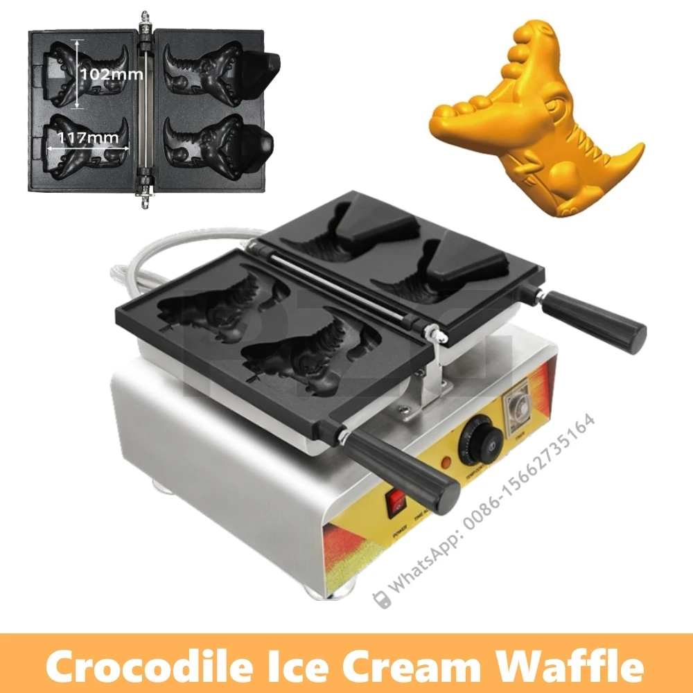 Automatic Digital Animal Taiyaki Maker Electric 2 Pcs Open Mouth Crocodile Cake Ice Cream Cone Electric Waffle Maker Machine