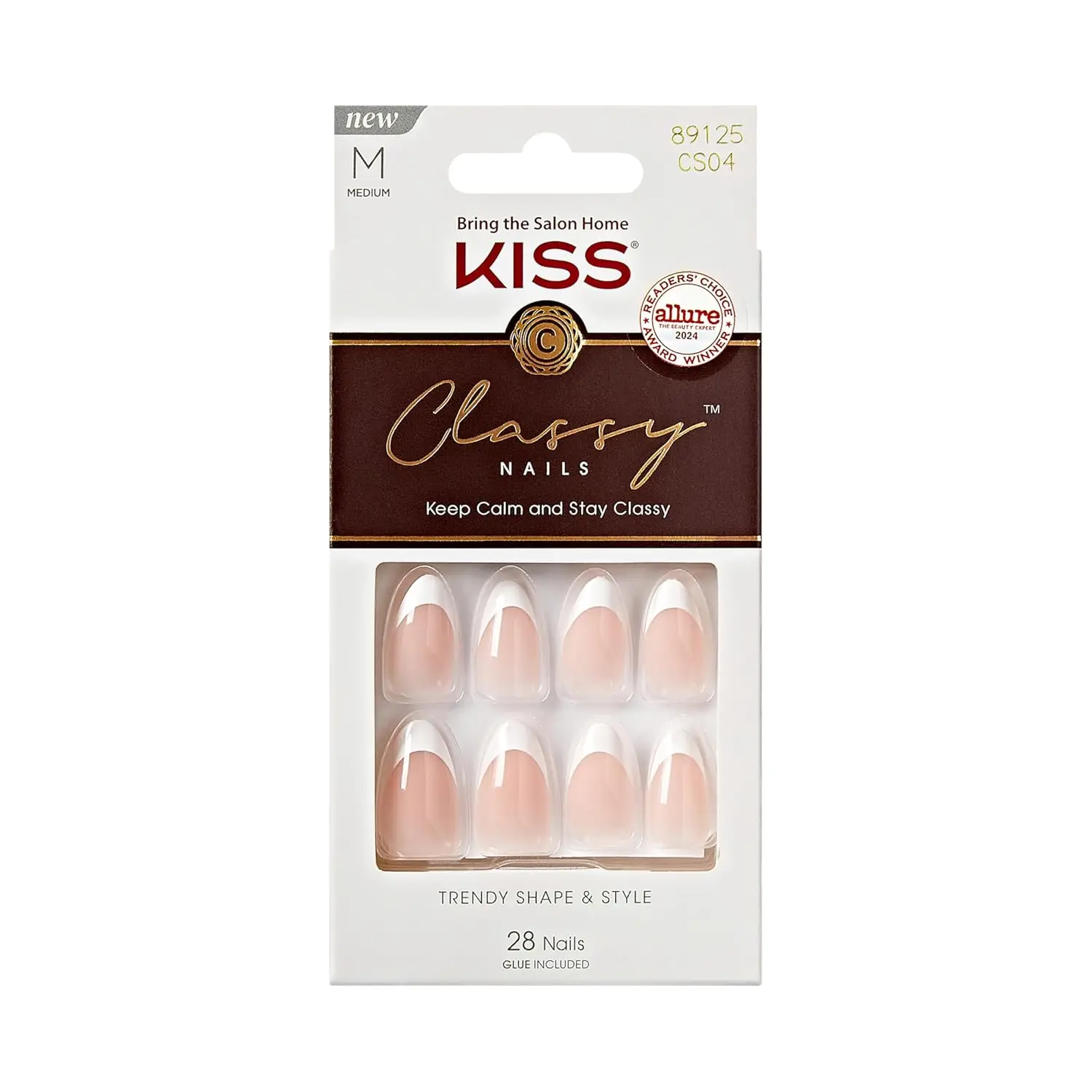 

Press On Nails Almond Shape White Medium 28 Pcs with Glue File Stick