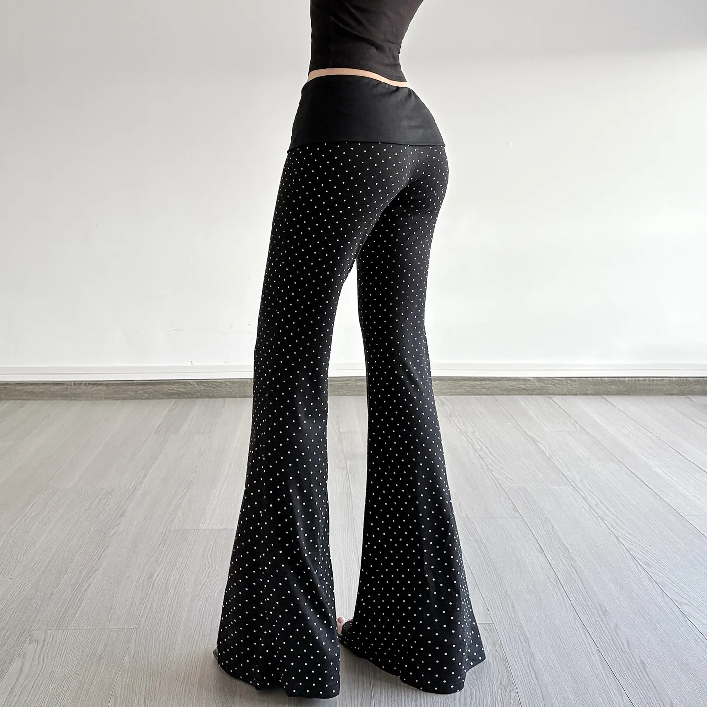 กางเกงขายาวทรงบานเอวต่ำ ลายจุด เนื้อผ้าถัก สไตล์ลำลอง แฟชั่นพรีเมียม ทรงเข้ารูป พิมพ์ลาย สำหรับผู้หญิง