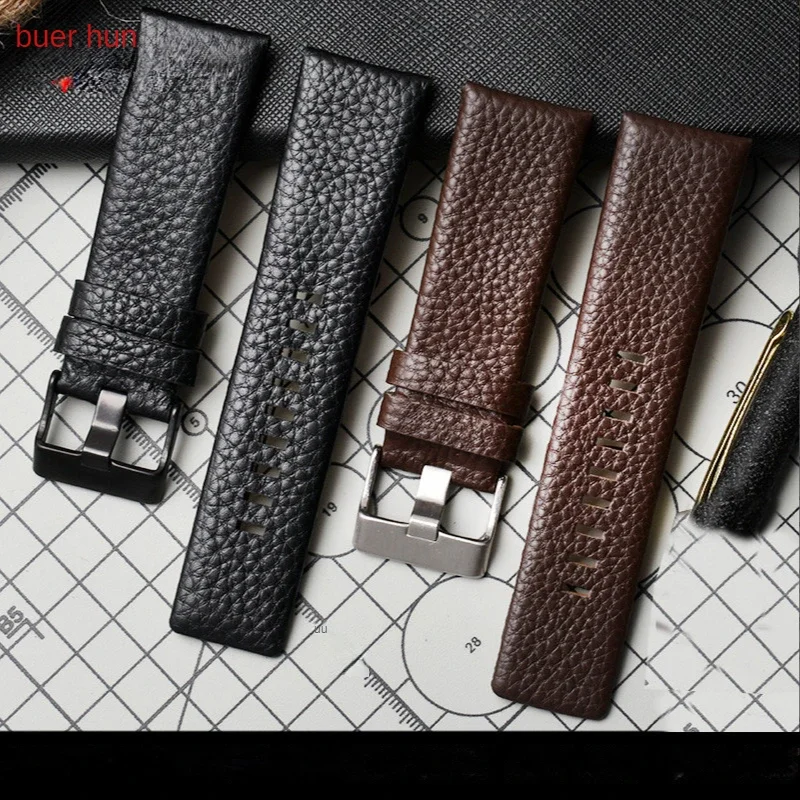 Genuine Leather Watch Strap for Diesel Male Dz4323 1657 4318 Litchi Pattern Waterproof Sweat-Proof Watchband 24 26mm Wrist Strap