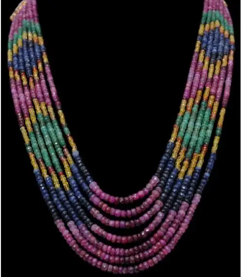 

Gehna Jaipur 7-слойное ожерелье из бусин с рубином, изумрудом и сапфиром