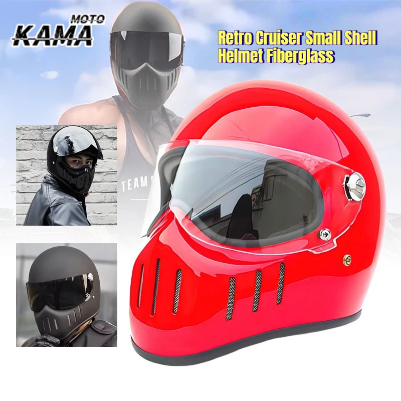 MEKKCENS Full Face Motorcycle Helmet Small Shell Helmet Fiberglass Vintage Motorbike Protection Helmets Casco Moto Casque