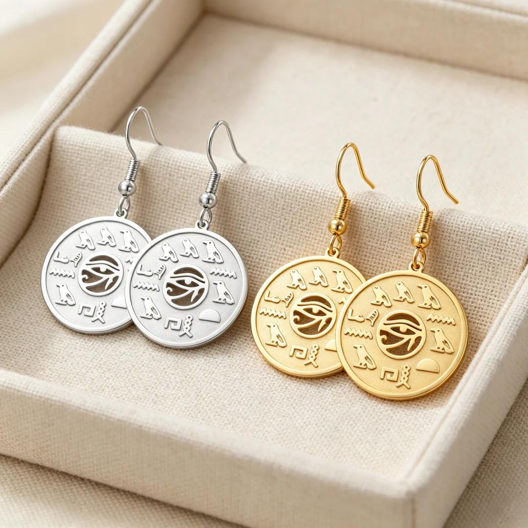Ancient Egyptian Eye of Horus Dangle Earrings Vintage Hieroglyph Falcon Sun Symbol Drop Earrings Women Amulet Protection Jewelry