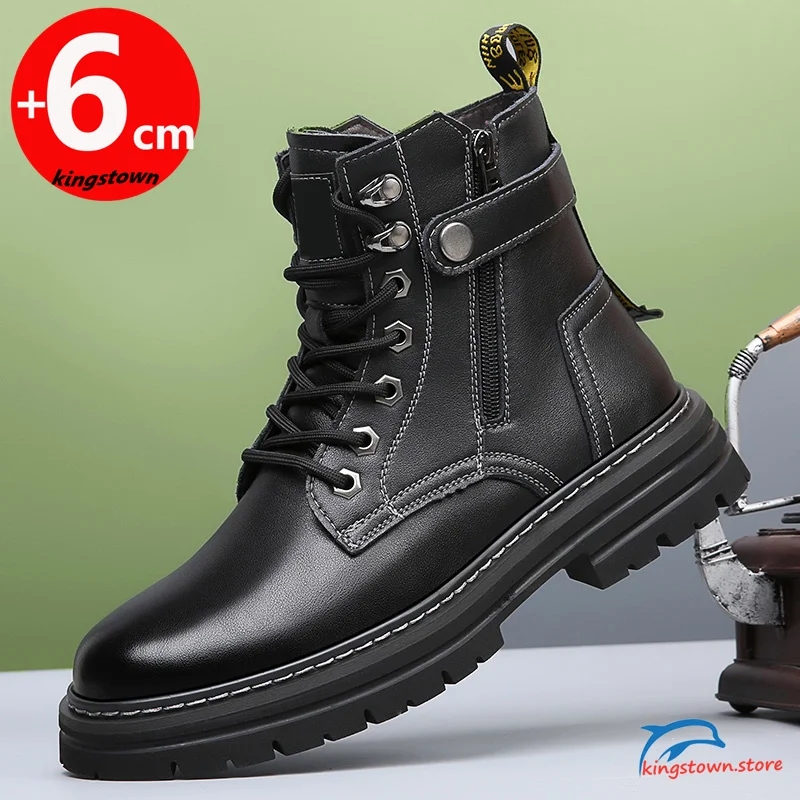 Boots Men Chelsea Ankle Army Elevator Shoes High Increase Insole 6cm Height Man Cow Leather