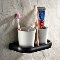 Oil Rubbed Bronze Wall Mounted Dual Cup Holder Toothbrush Holder W/ Two Ceramic Cups Nba197