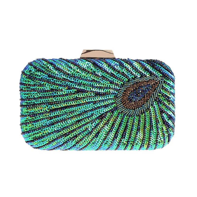 

Clutch Bag Peacock Beaded Sequins Evening Handbags Women Envelope Wedding Bridal Purses Formal Female Shoulder Messenger Bags