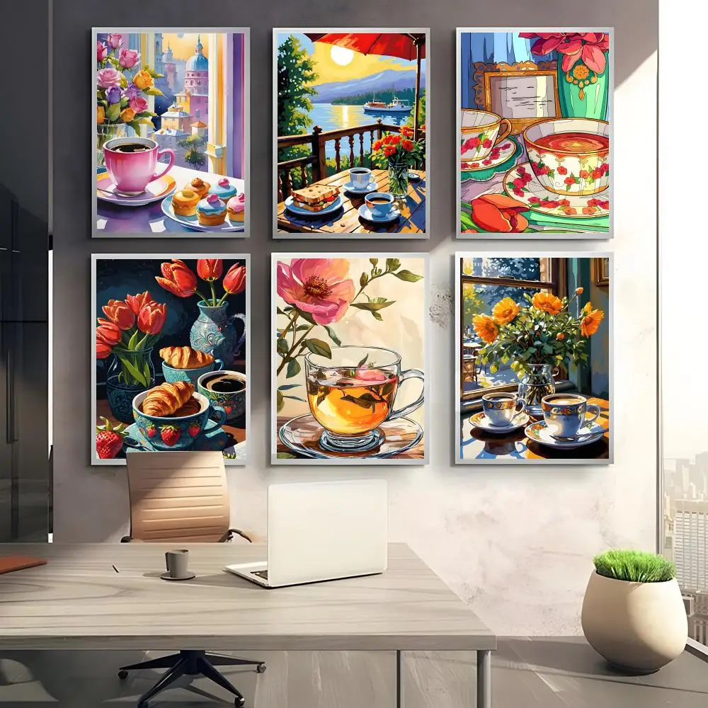 Sweet Cozy Delicate Art A-Afternoon Tea Coffee Cup Poster HD art sticky wall waterproof home bedroom bar aesthetic decoration
