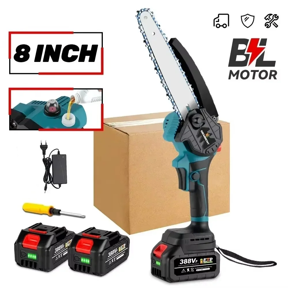 8 Inch Brushless Electric Saw Automatic Oiler Handheld Garden Wood Logging Chainsaw for Makita 18V Battery Powered Tool