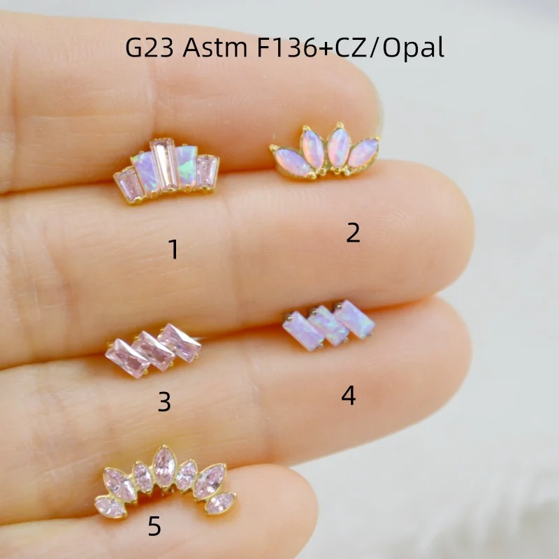 

10 шт. украшений для тела: титановые лабреты G23 ASTM F136 с розовым фианитом и опалом для пирсинга губ, ушей (хеликс, трагус, руук), штанги-гвоздики