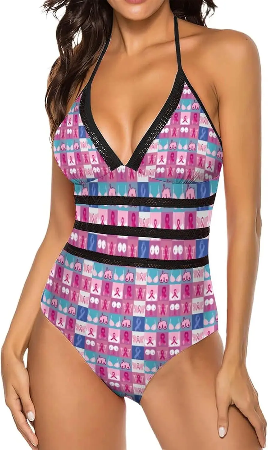 ملابس سباحة نسائية من قطعة واحدة من Luxy Trio، ملابس سباحة بيكيني للتحكم في البطن للنساء برقبة على شكل حرف V