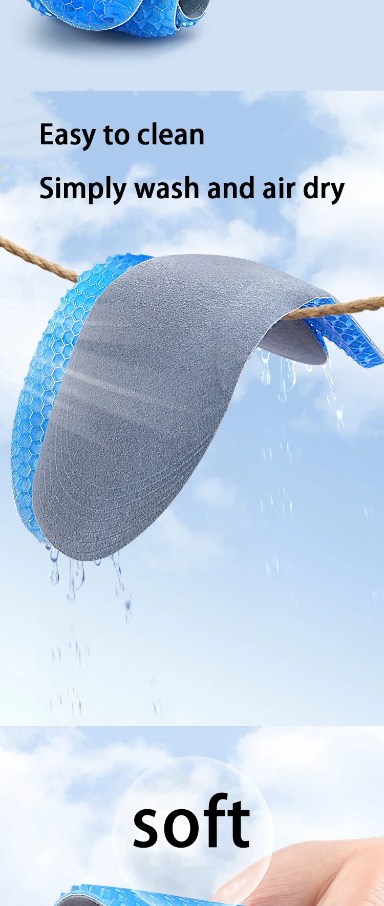 1 Paar weiche Silikon-Einlegesohlen, geeignet für Outdoor-Sportarten und zum Laufen, elastische, stoßdämpfende Sohlen, bequeme Einlegesohlen für Herren-Sneaker. – Detail 7