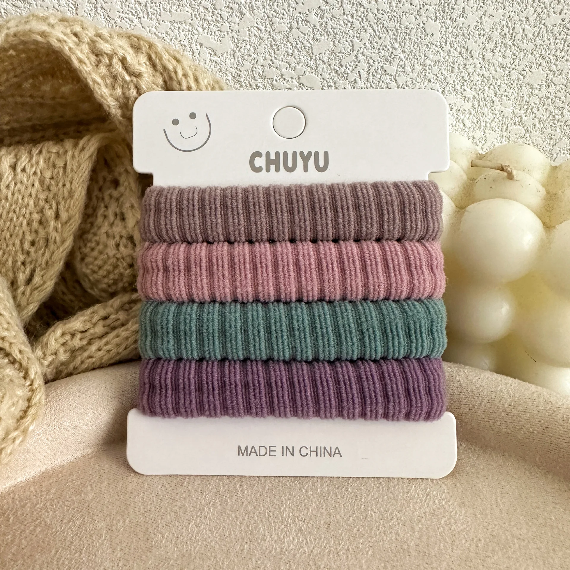 Japanese Scrunchie 4PCS Card Thick Terry Hair Ties Colorful Versatile Hair Accessories