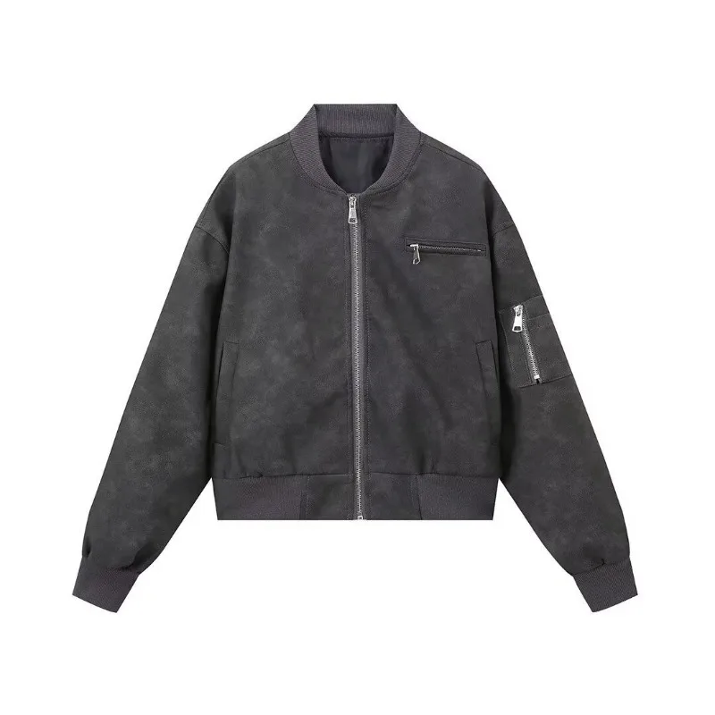 The New Autumn Fashion PU Leather Women's Leather Coat .retro Short Motorcycle Leather Jacket and Baseball Jacket Are Versatile.