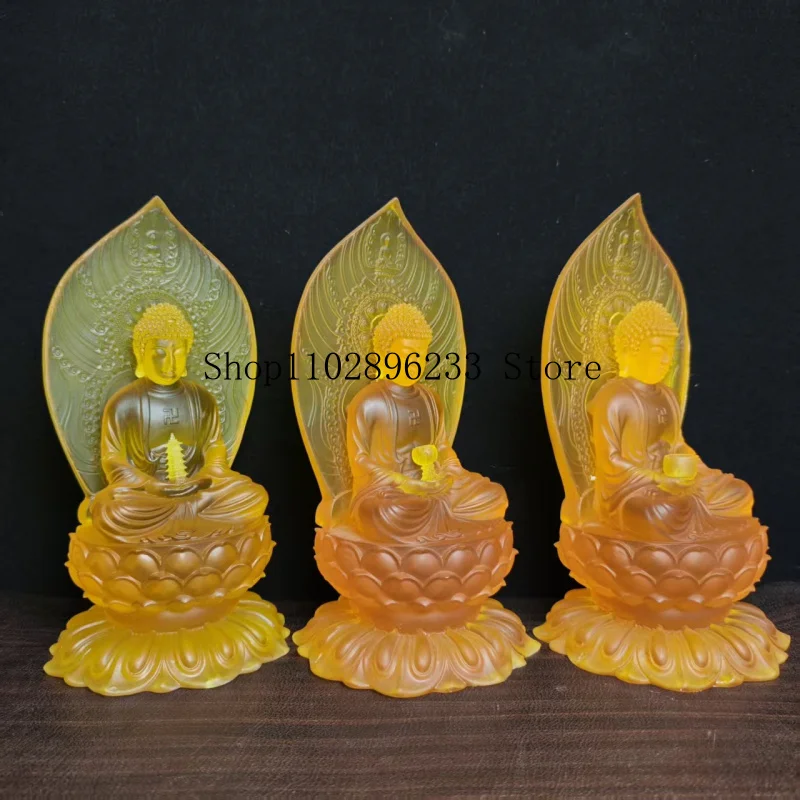 Three Treasures Buddha Water Crystal Buddha Statue Ornament Three Buddhas are enshrined in the temple Home Buddhist altar crafts