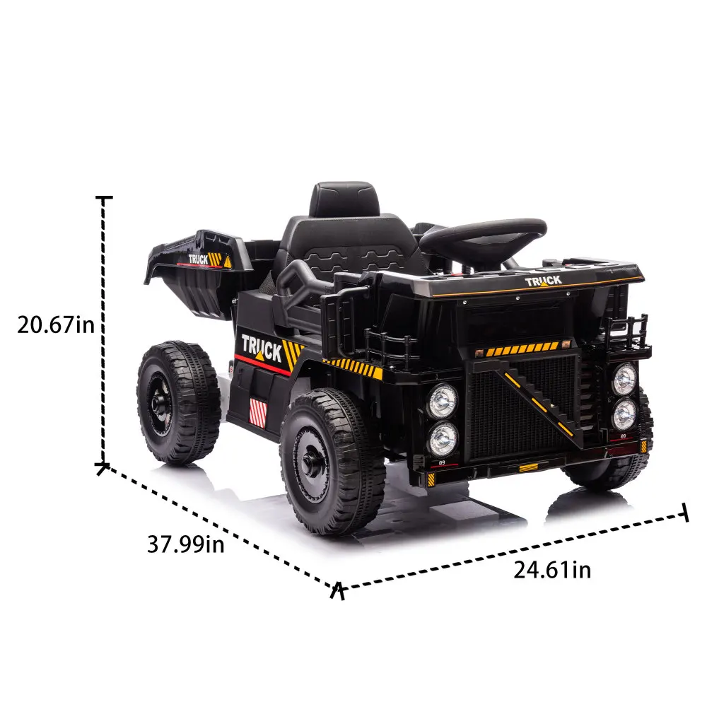 12V Kids Ride On Dump Truck W/Parents Control,2wd,Rear-wheel suspension,Electric Dump Bed and Extra Shovel,Multimedia function